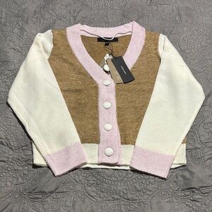 Vero Moda Pink & Brown Knit Cardigan with White Buttons • Size M • NWT
